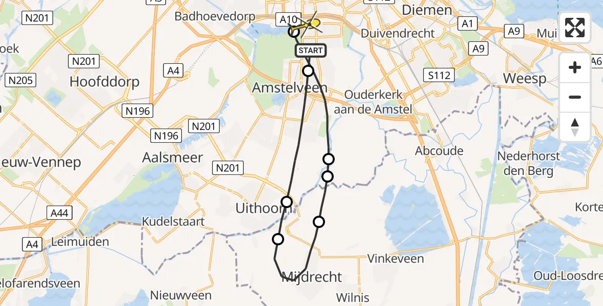 Routekaart van de vlucht: Lifeliner 1 naar Amsterdam