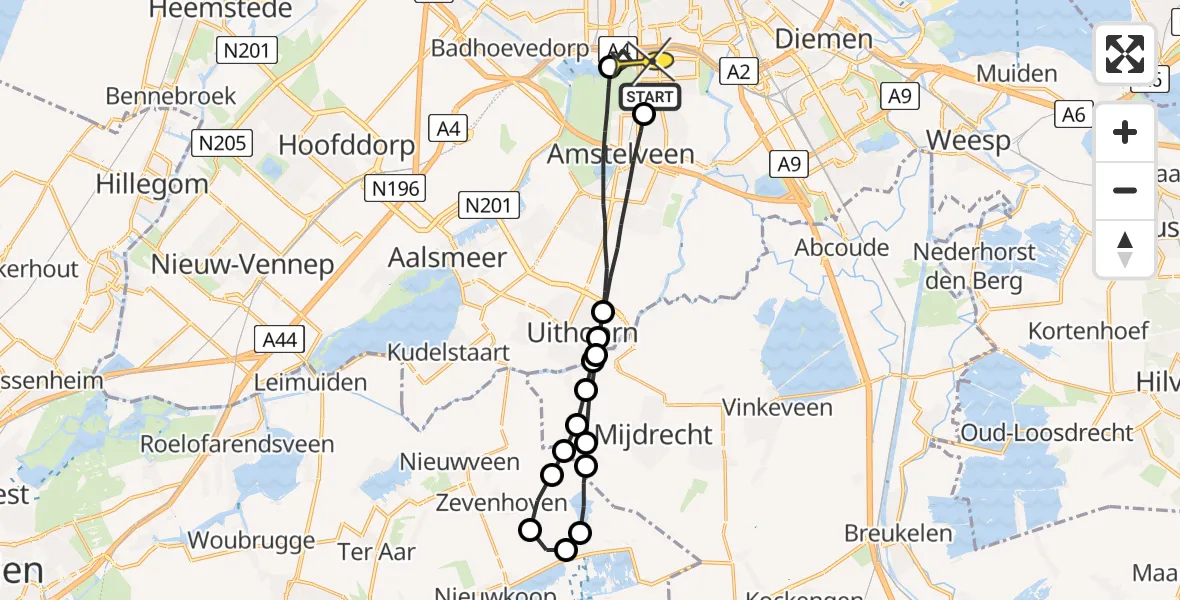 Routekaart van de vlucht: Lifeliner 1 naar Amsterdam