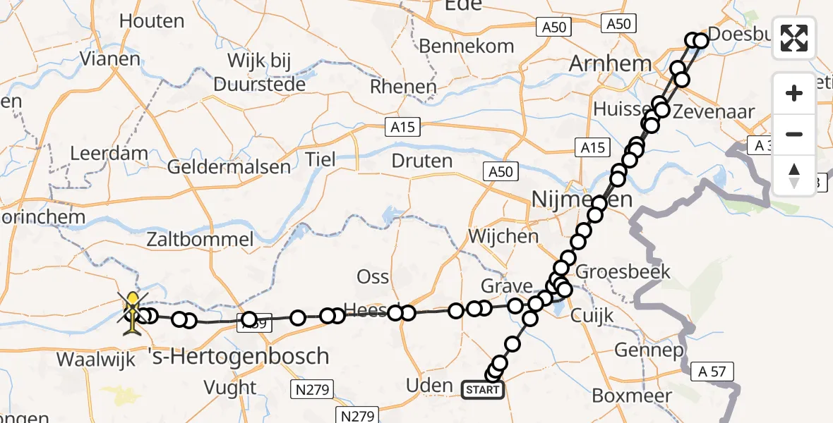 Routekaart van de vlucht: Lifeliner 3 naar Heusden