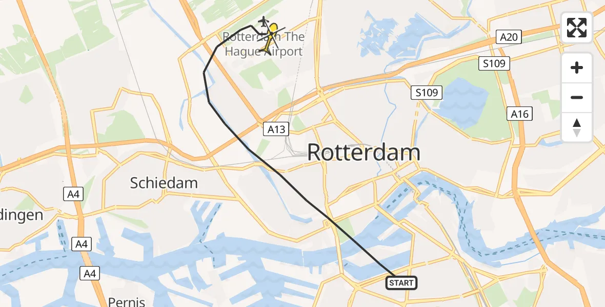 Routekaart van de vlucht: Lifeliner 2 naar Rotterdam