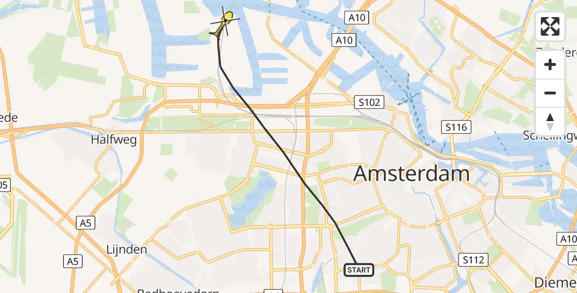 Routekaart van de vlucht: Lifeliner 1 naar Amsterdam