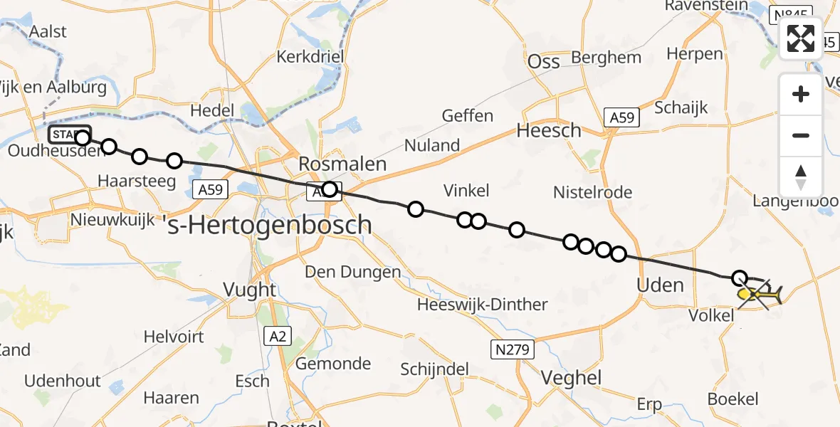 Routekaart van de vlucht: Lifeliner 3 naar Volkel