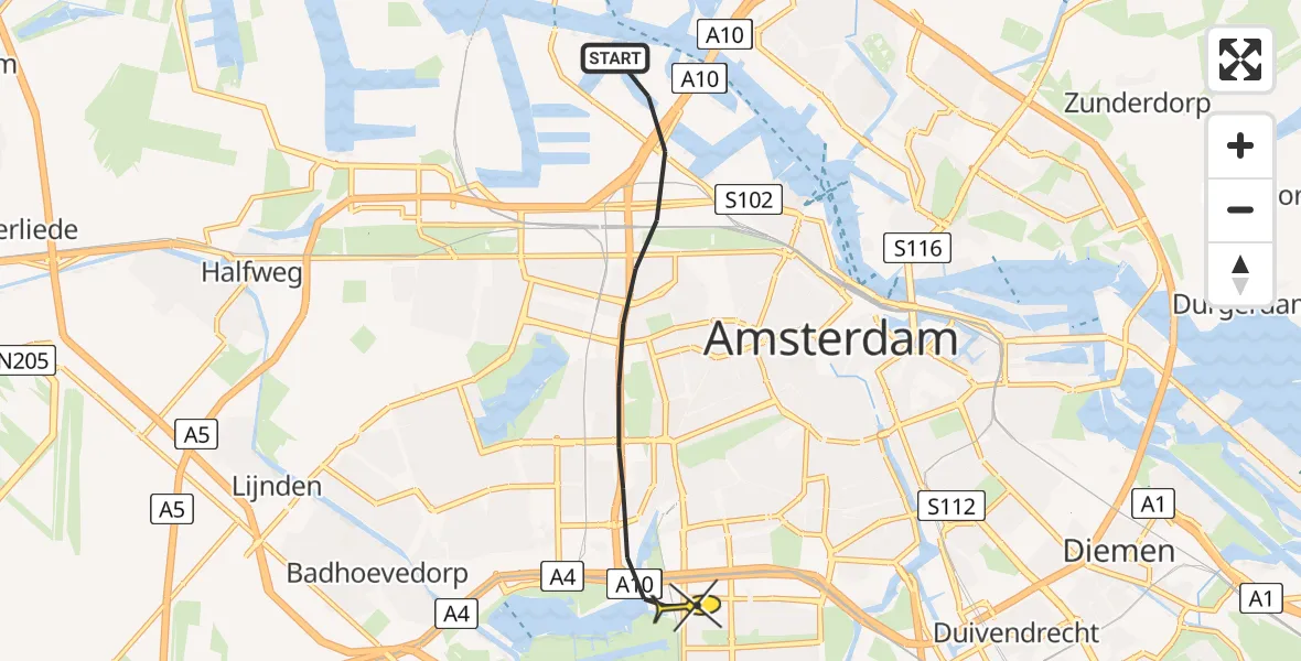 Routekaart van de vlucht: Lifeliner 1 naar Amsterdam