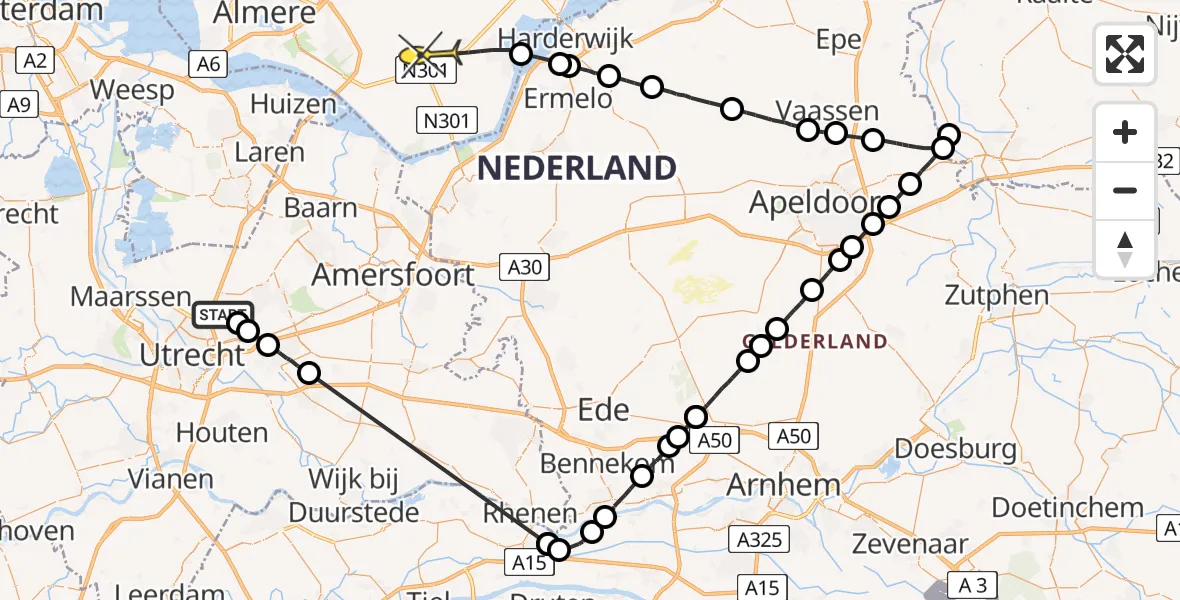 Routekaart van de vlucht: Politieheli naar Zeewolde