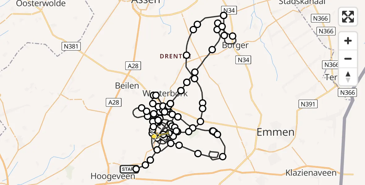 Routekaart van de vlucht: Politieheli naar Mantinge