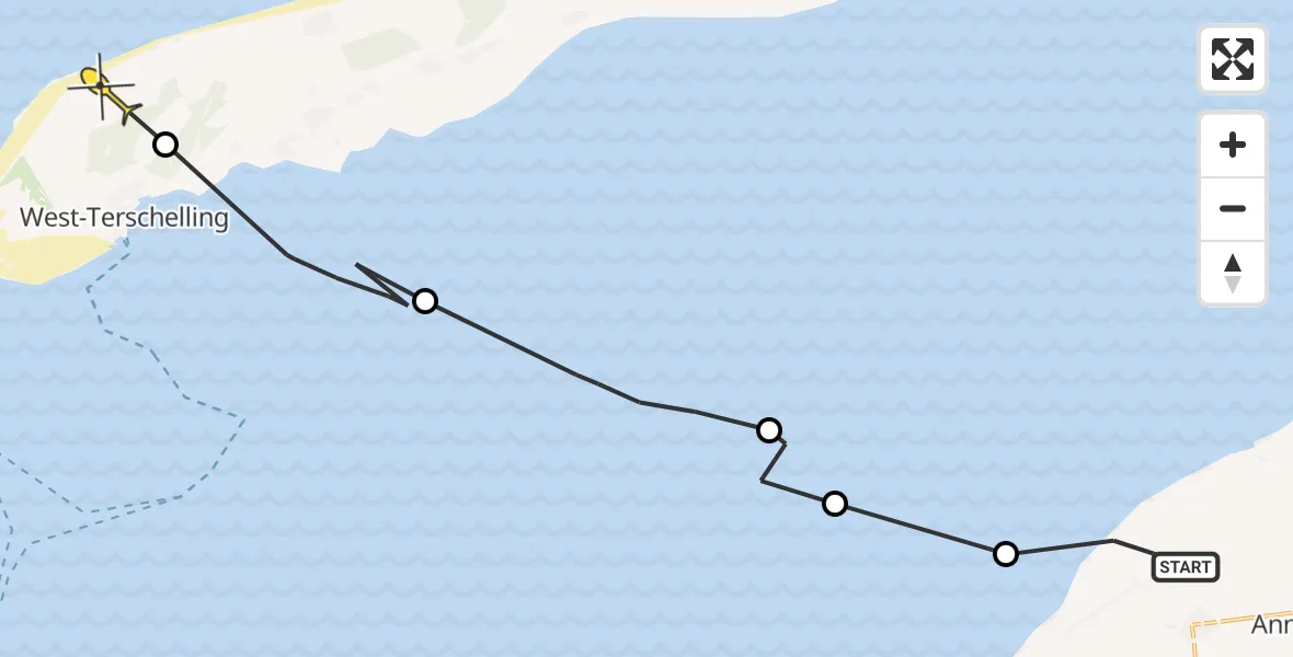 Routekaart van de vlucht: Ambulanceheli naar West-Terschelling