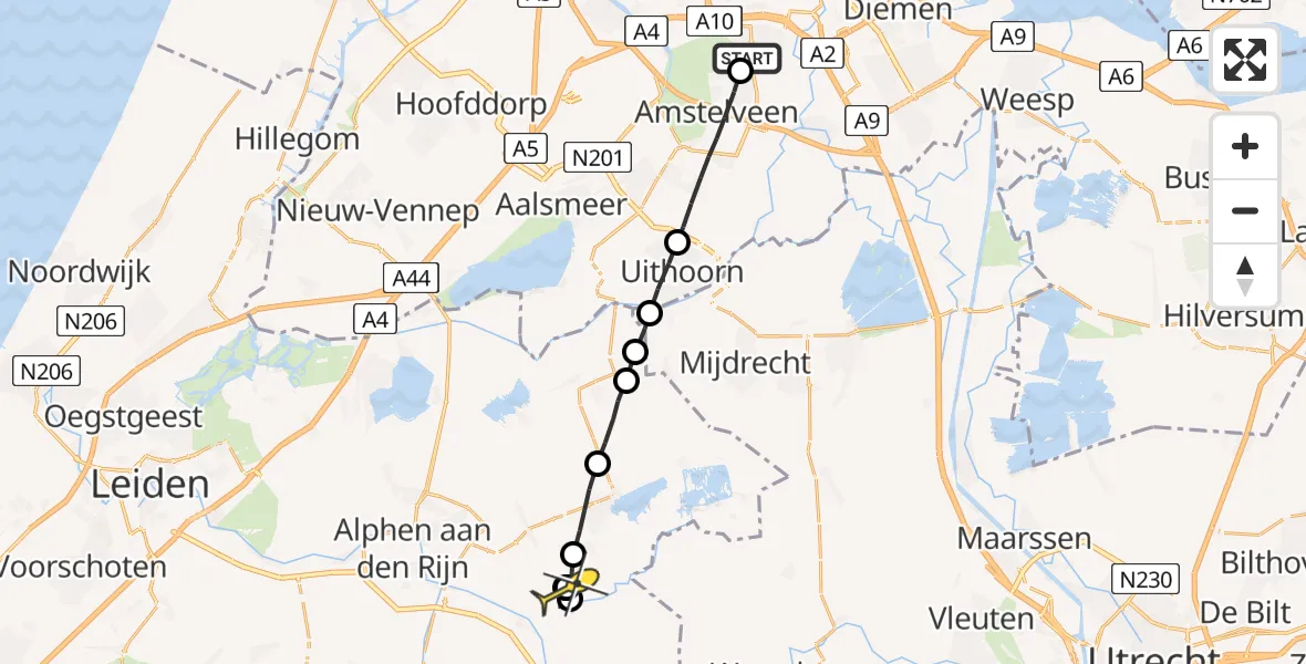 Routekaart van de vlucht: Lifeliner 1 naar Nieuwkoop