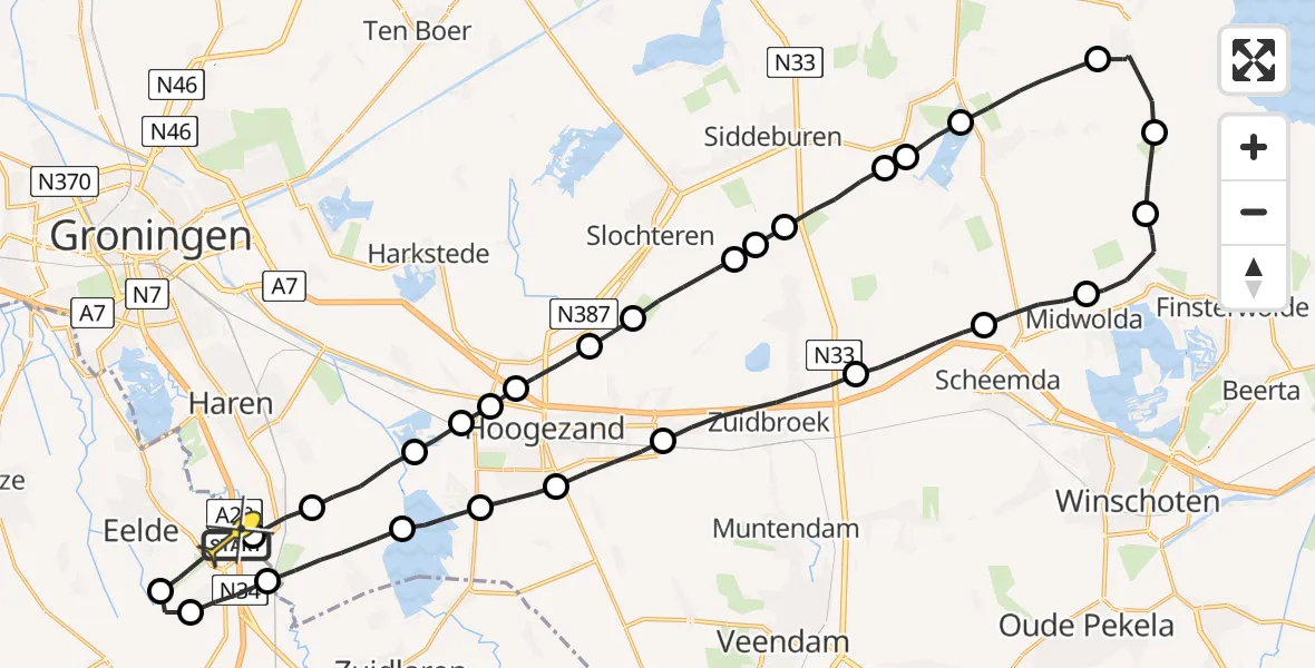 Routekaart van de vlucht: Lifeliner 4 naar Eelde