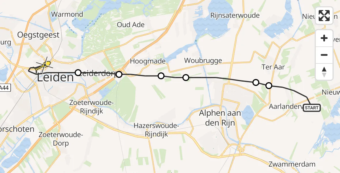 Routekaart van de vlucht: Lifeliner 1 naar Leiden