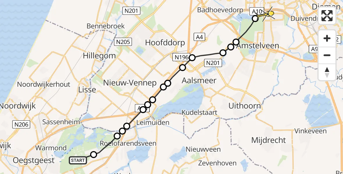 Routekaart van de vlucht: Lifeliner 1 naar Amsterdam