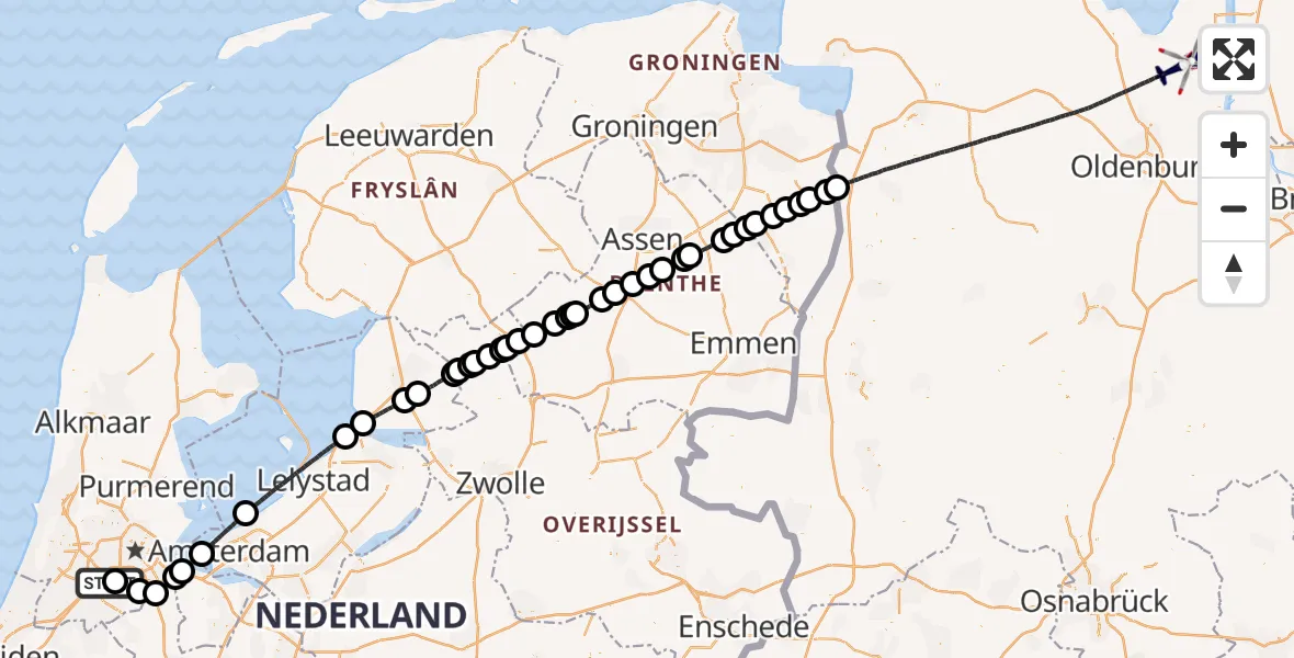 Vluchtroute Politiehelikopter van Schiphol naar 