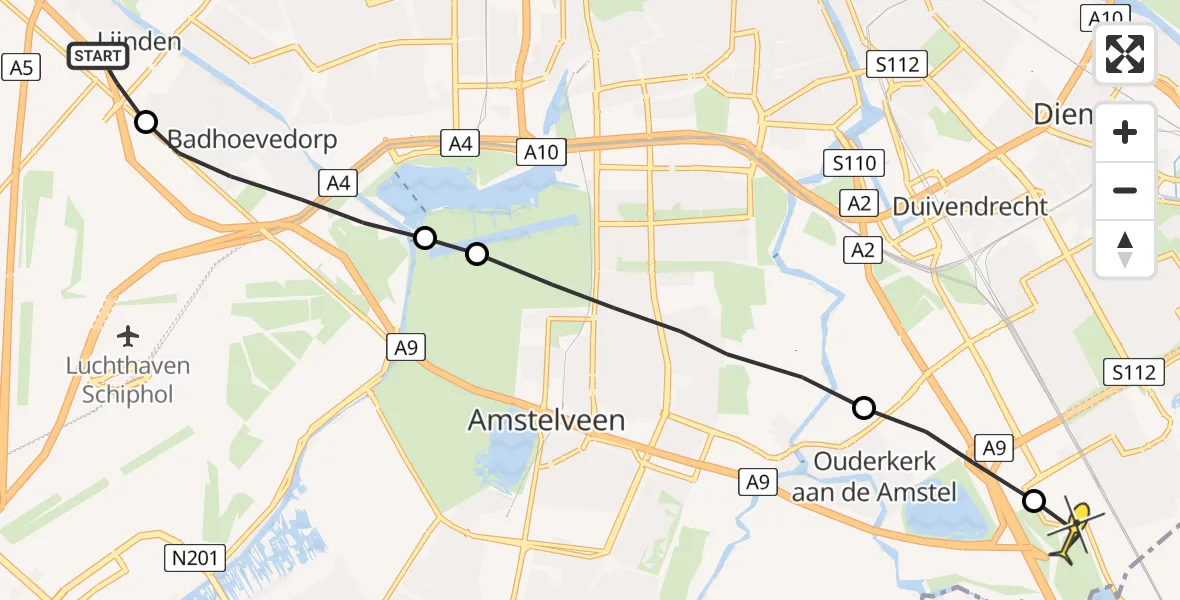 Routekaart van de vlucht: Lifeliner 2 naar Amsterdam