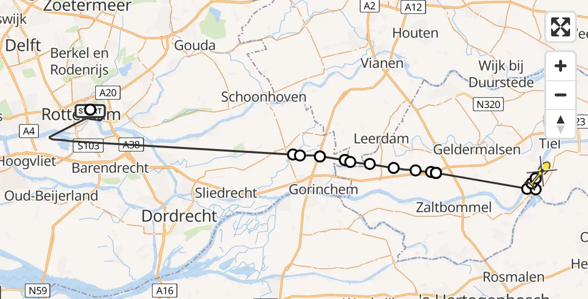Routekaart van de vlucht: Politieheli naar Dreumel
