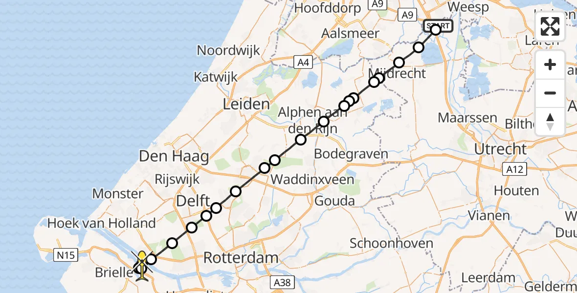 Routekaart van de vlucht: Lifeliner 2 naar Rozenburg