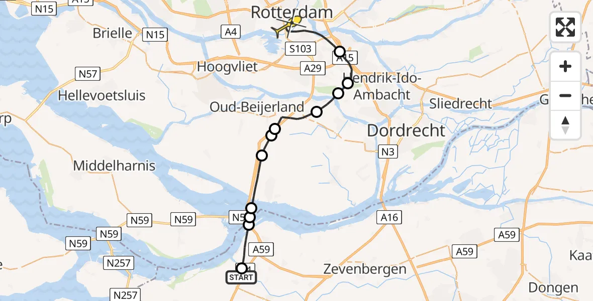 Routekaart van de vlucht: Lifeliner 3 naar Rotterdam