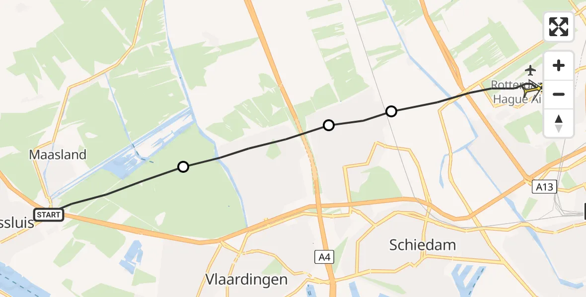 Routekaart van de vlucht: Lifeliner 2 naar Rotterdam