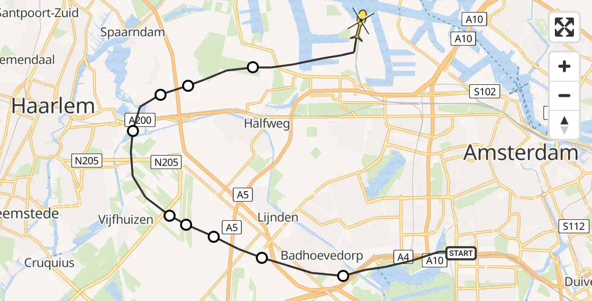 Routekaart van de vlucht: Lifeliner 1 naar Amsterdam