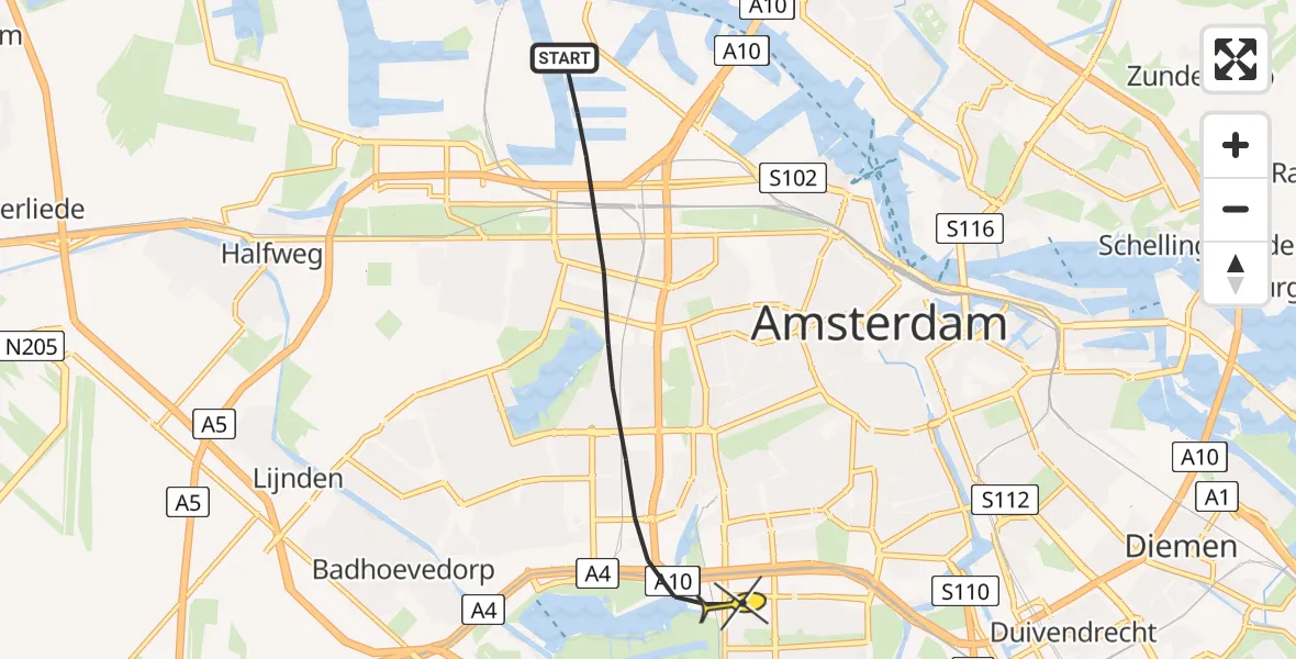 Routekaart van de vlucht: Lifeliner 1 naar Amsterdam