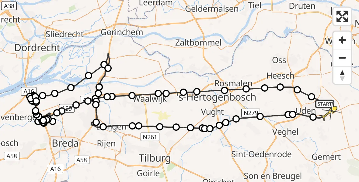 Routekaart van de vlucht: Politieheli naar Volkel