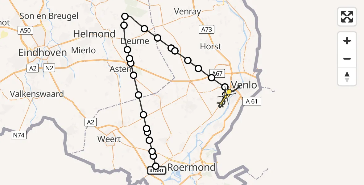 Routekaart van de vlucht: Lifeliner 3 naar Baarlo