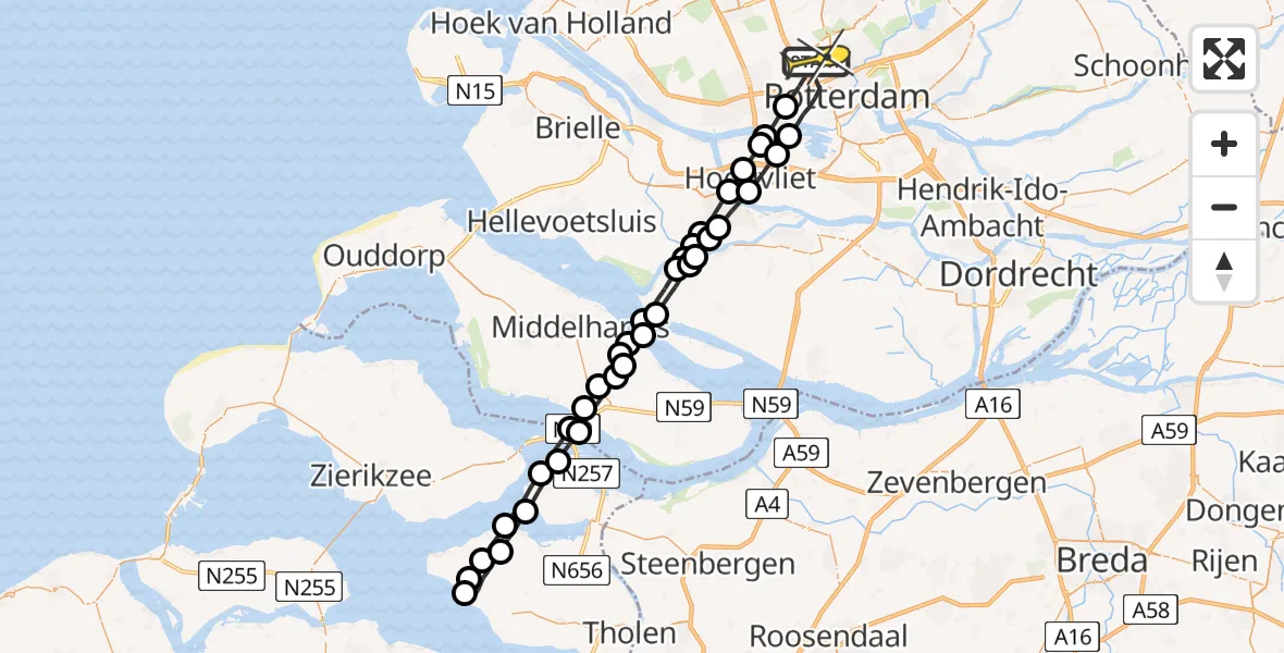 Routekaart van de vlucht: Lifeliner 2 naar Rotterdam