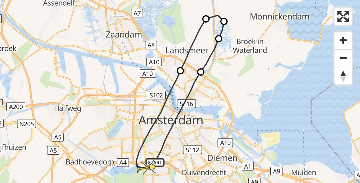 Routekaart van de vlucht: Lifeliner 1 naar Amsterdam