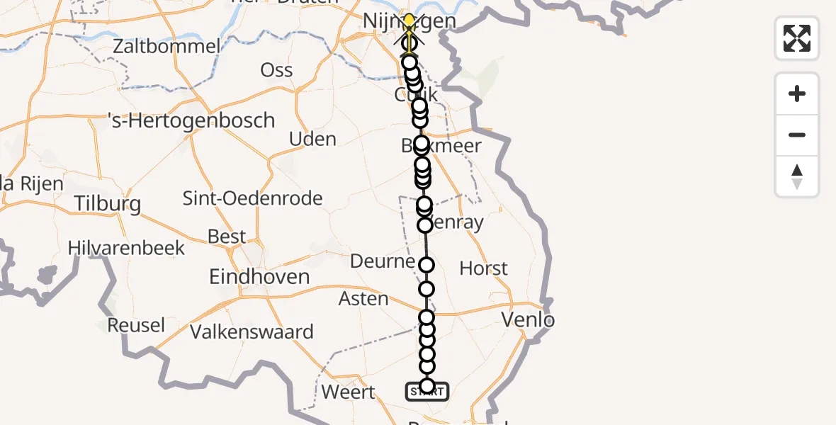 Routekaart van de vlucht: Lifeliner 3 naar Nijmegen