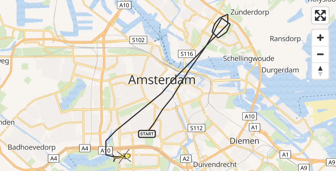 Routekaart van de vlucht: Lifeliner 1 naar Amsterdam