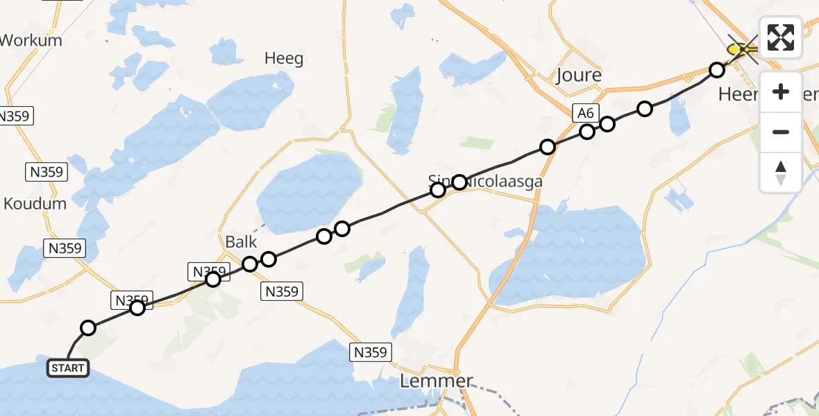 Routekaart van de vlucht: Lifeliner 4 naar Heerenveen