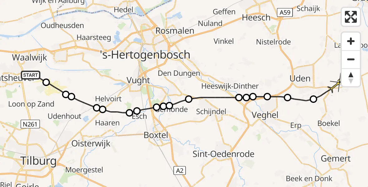 Routekaart van de vlucht: Lifeliner 3 naar Volkel