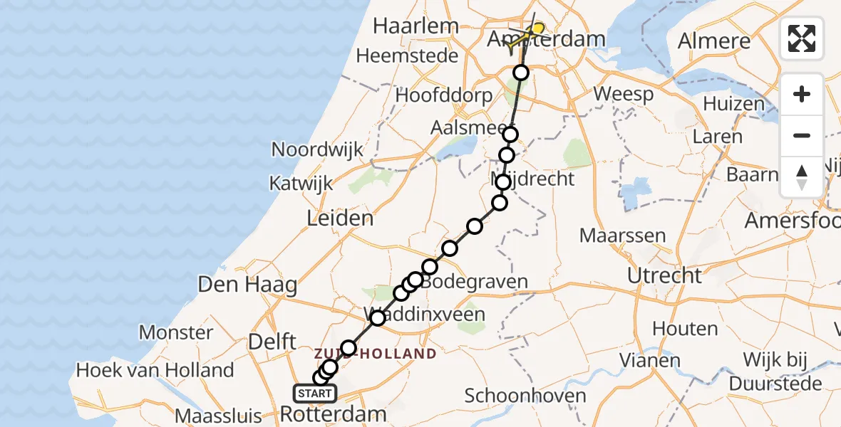 Routekaart van de vlucht: Lifeliner 2 naar Amsterdam