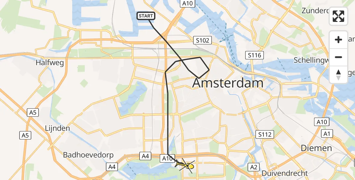 Routekaart van de vlucht: Lifeliner 1 naar Amsterdam