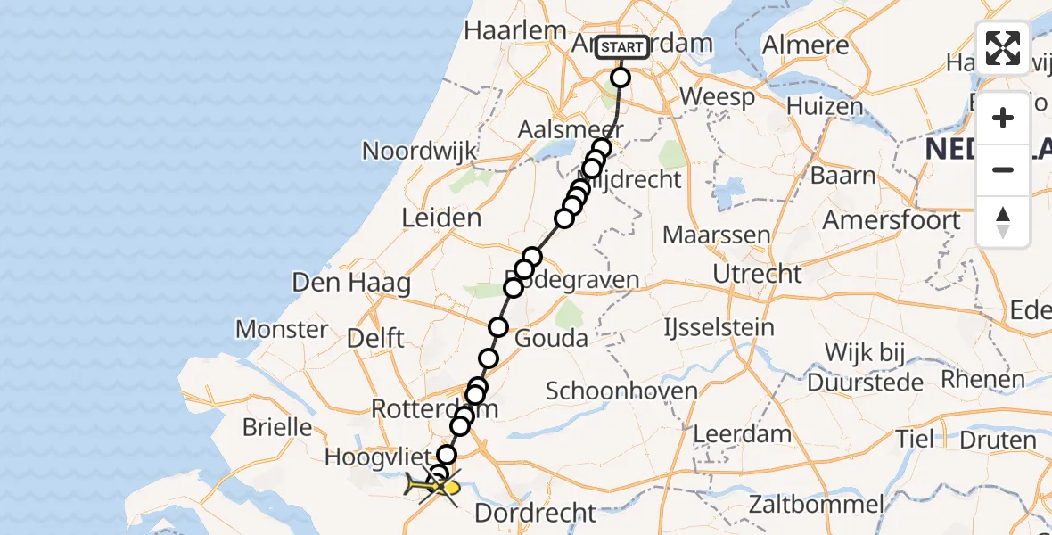 Routekaart van de vlucht: Lifeliner 2 naar Heinenoord