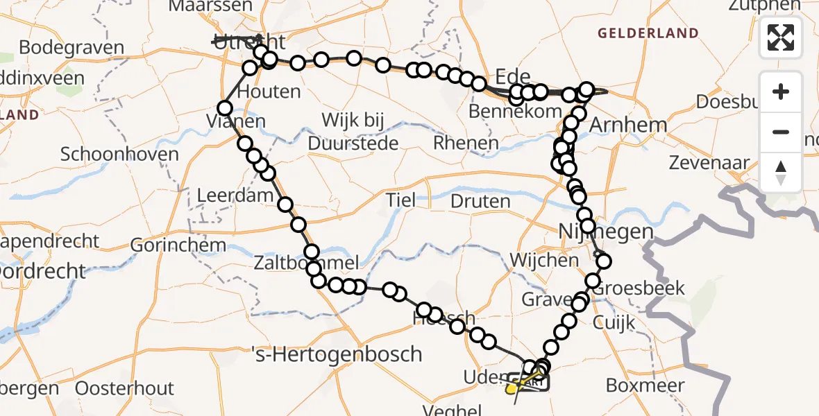 Routekaart van de vlucht: Politieheli naar Volkel