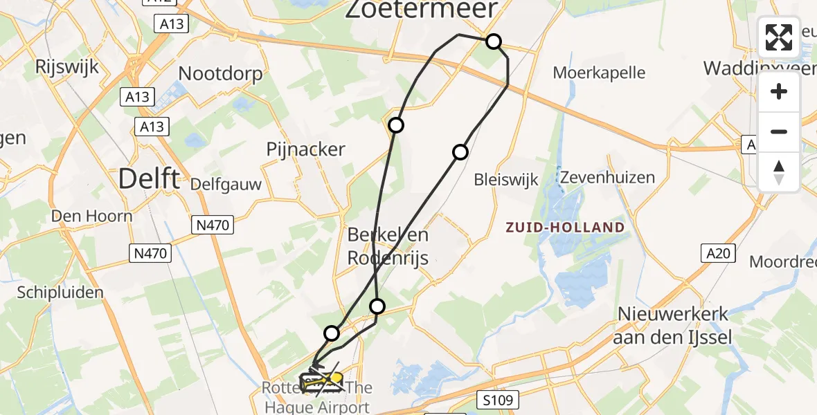 Routekaart van de vlucht: Lifeliner 2 naar Rotterdam