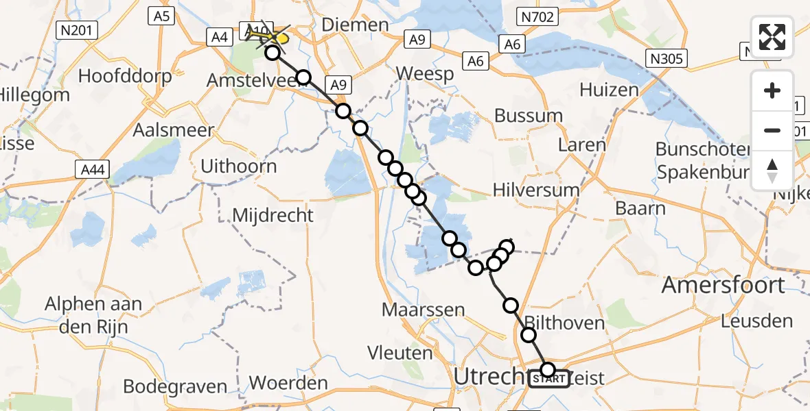 Routekaart van de vlucht: Lifeliner 1 naar Amsterdam