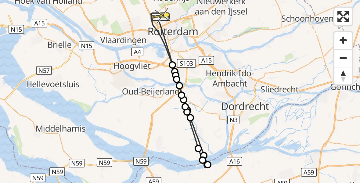 Routekaart van de vlucht: Lifeliner 2 naar Rotterdam