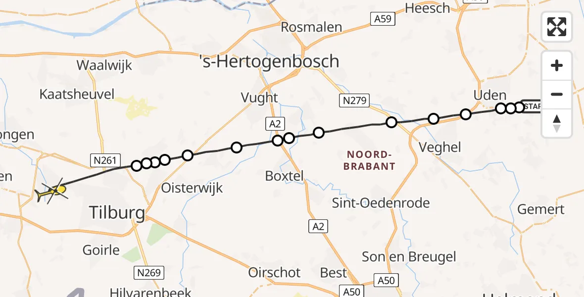 Routekaart van de vlucht: Lifeliner 3 naar Tilburg