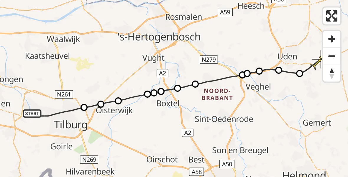 Routekaart van de vlucht: Lifeliner 3 naar Volkel