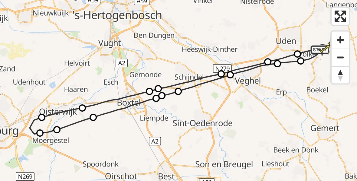 Routekaart van de vlucht: Lifeliner 3 naar Volkel