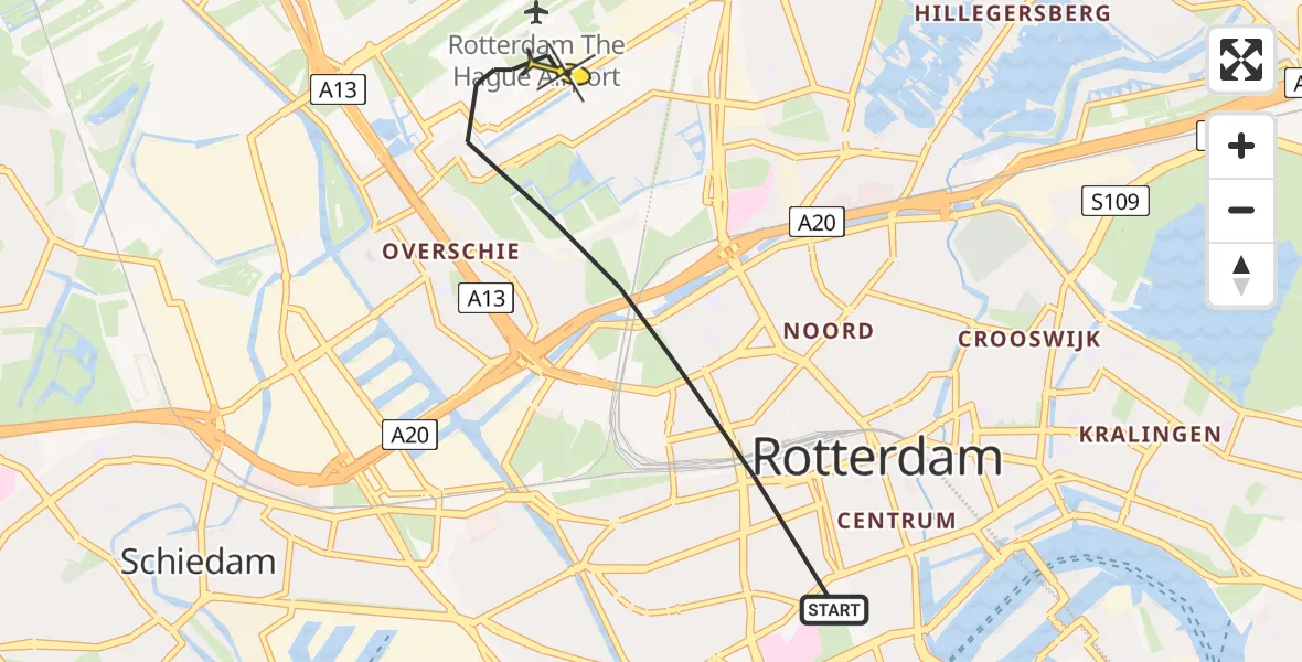 Routekaart van de vlucht: Lifeliner 2 naar Rotterdam