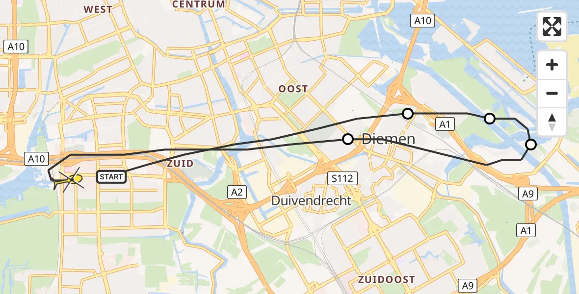 Routekaart van de vlucht: Lifeliner 1 naar Amsterdam