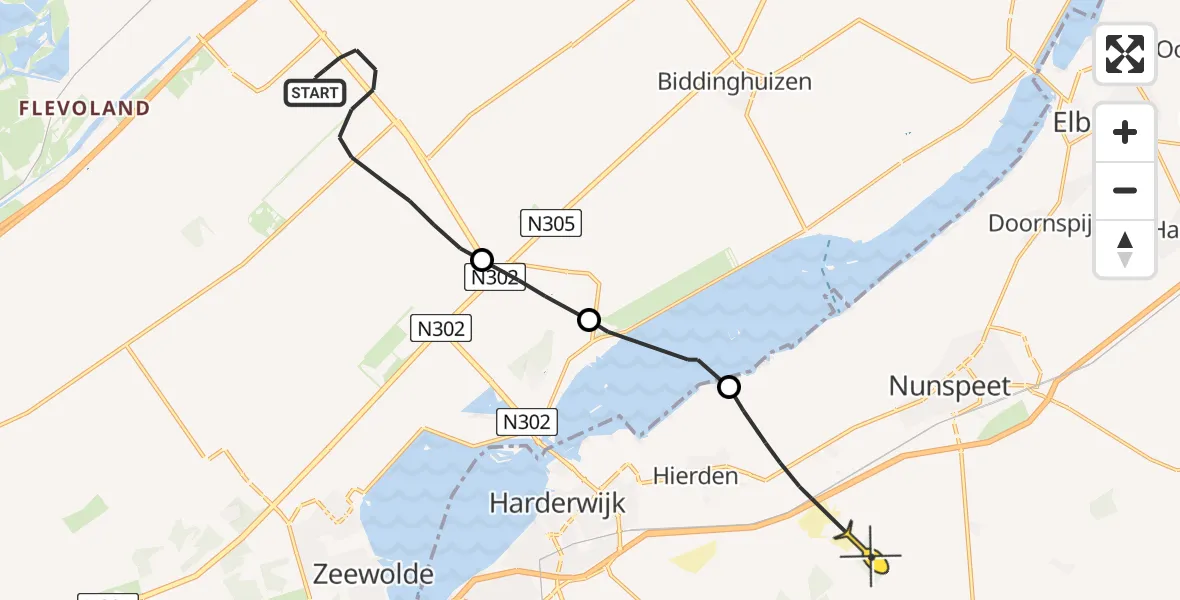 Routekaart van de vlucht: Traumaheli naar Hulshorst