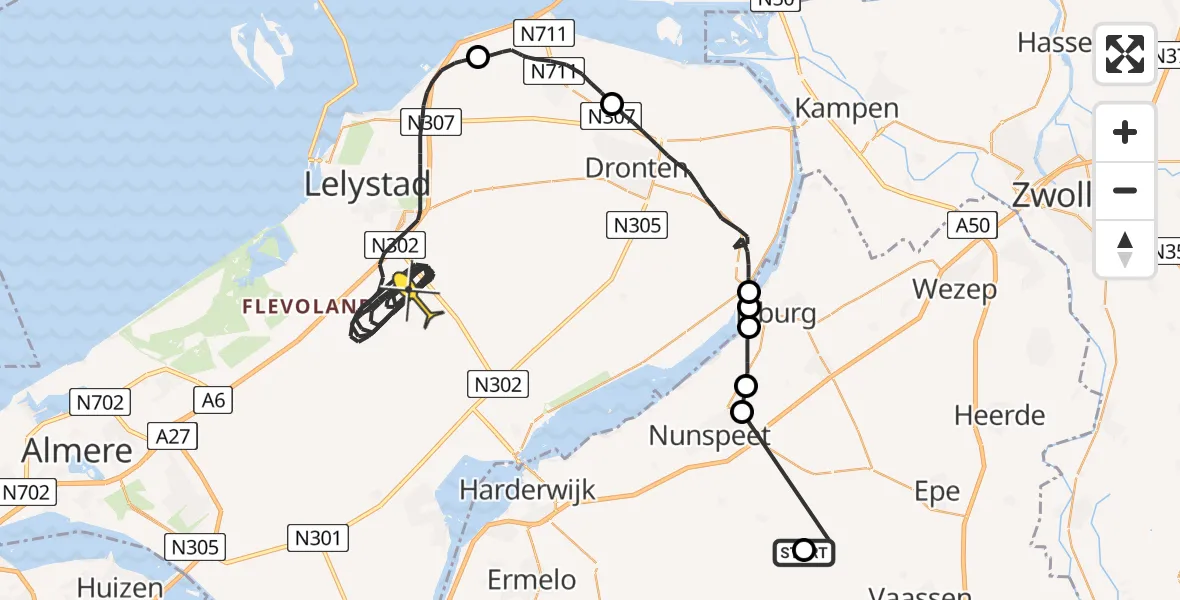 Routekaart van de vlucht: Traumaheli naar Lelystad