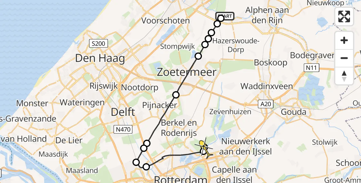 Routekaart van de vlucht: Lifeliner 2 naar Rotterdam