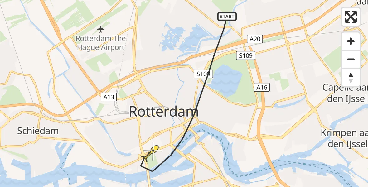 Routekaart van de vlucht: Lifeliner 2 naar Rotterdam