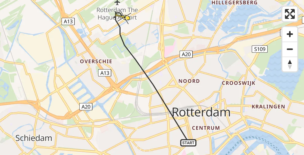 Routekaart van de vlucht: Lifeliner 2 naar Rotterdam