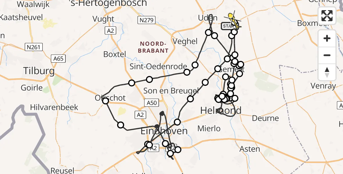 Routekaart van de vlucht: Politieheli naar Volkel