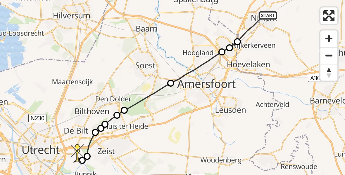 Routekaart van de vlucht: Lifeliner 3 naar Utrecht