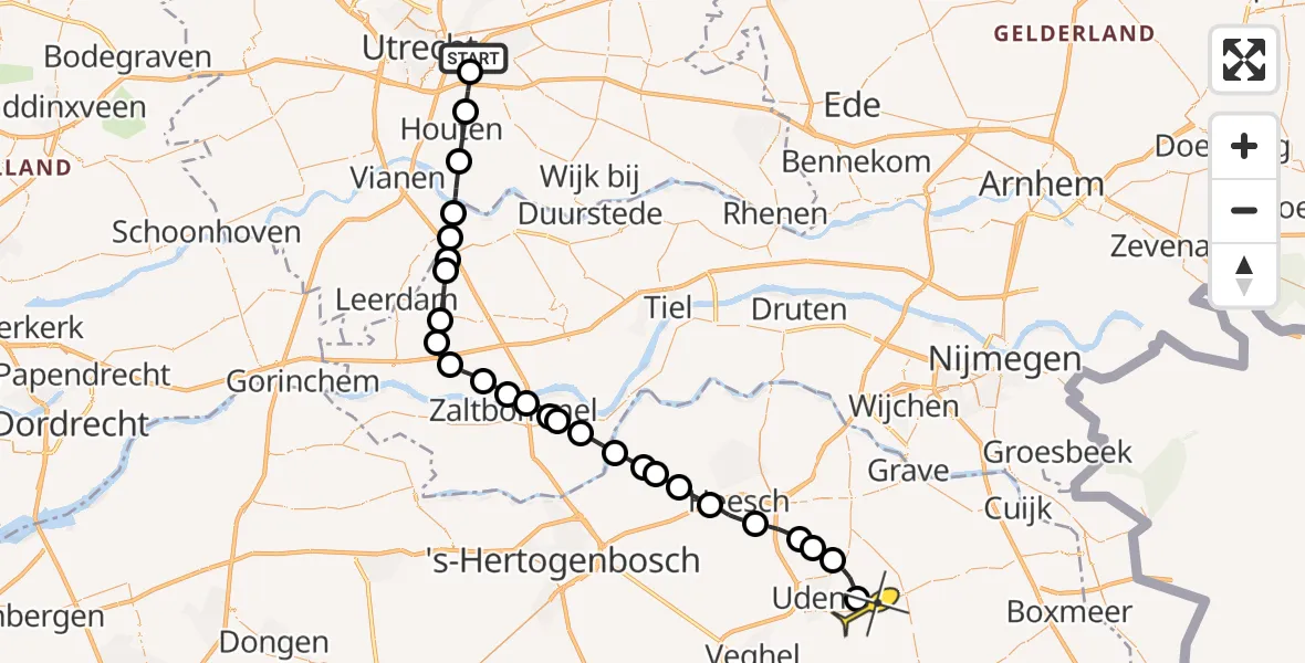 Routekaart van de vlucht: Lifeliner 3 naar Volkel